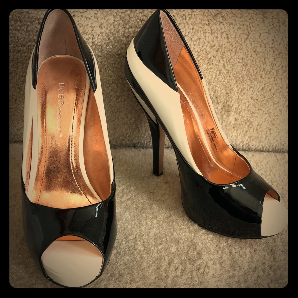 Black and white BCBGeneration heels.